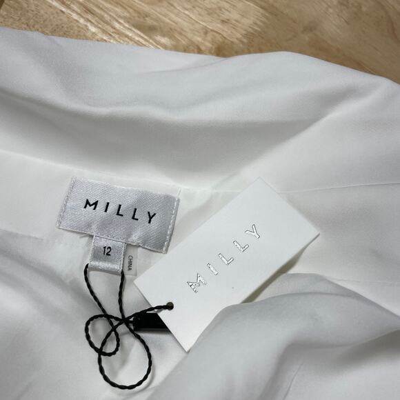 NWT Milly Ally Off-Shoulder Cady Dress Ecru White Size 12 Ruched Side Slit Hem - Picture 6 of 12